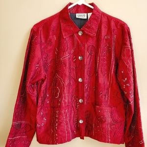 Chico's Design red silk Beaded ladies jacket